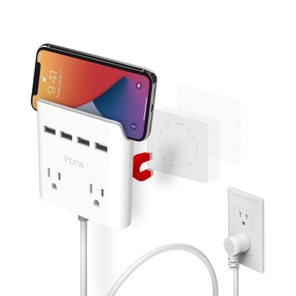 ihome Multi Plug Outlet,fast Charger 2 Outlet/4 USB/6 Feet Magnetic Back (B-10) - Picture 1 of 6